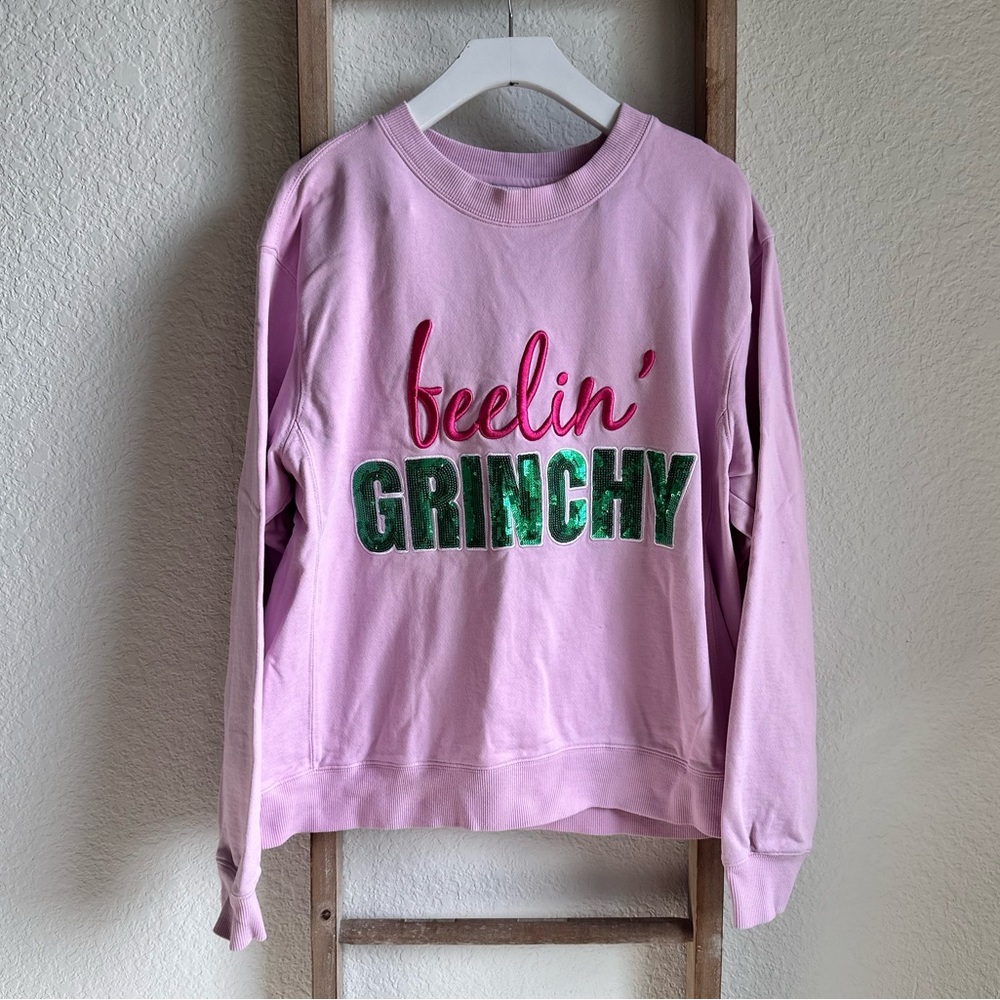 Iscream “Feelin Grinchy” Pink Terry Cloth Sweatshirt girls sz: 14